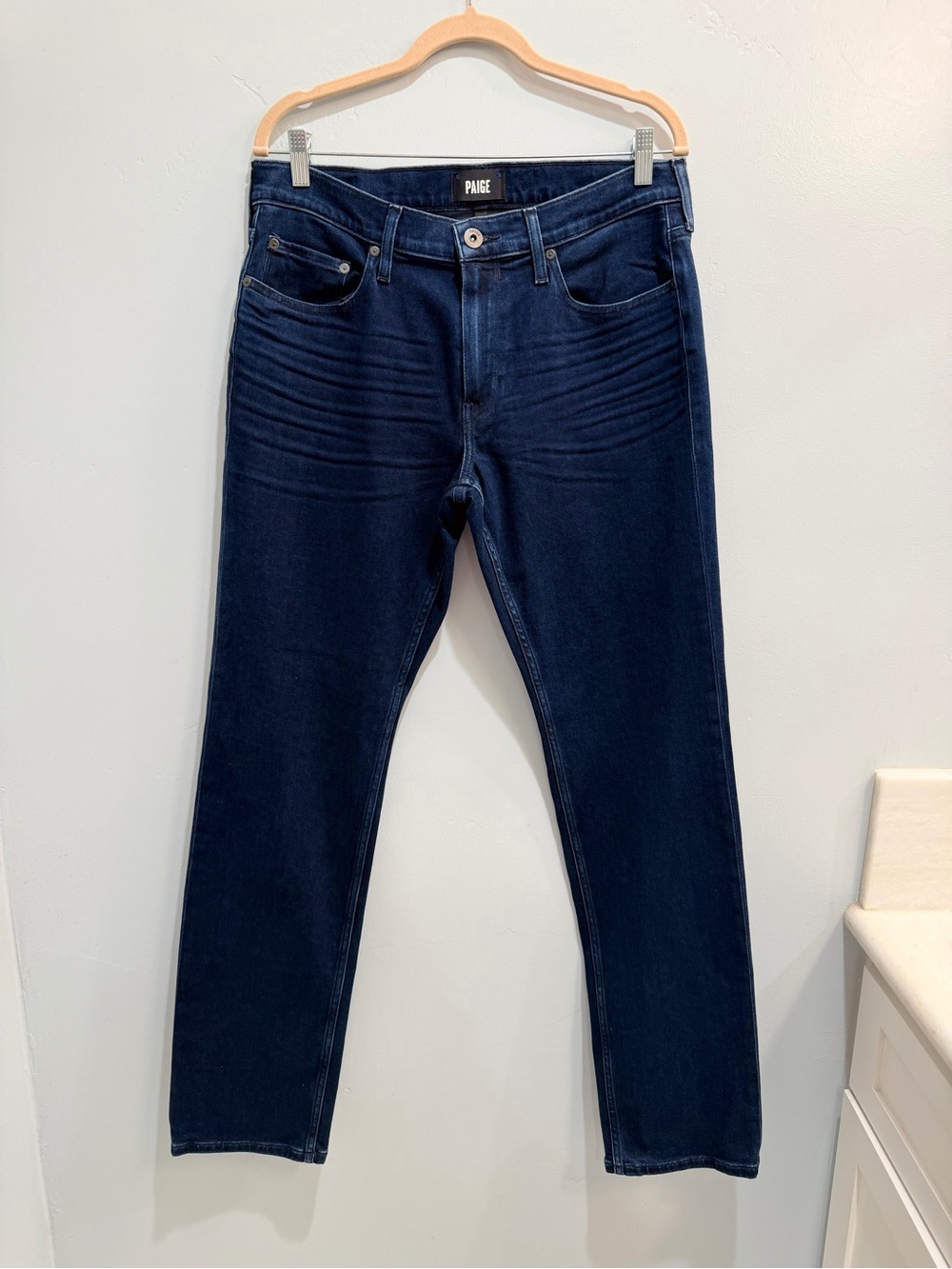 PAIGE Transcend Normandie Straight Leg Jean Dark Indigo Men’s Sz 32 x 34 Tall - Picture 4 of 9